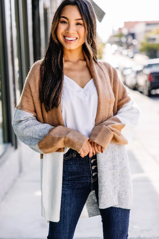 Speak To Your Heart Camel Brown Colorblock Cardigan