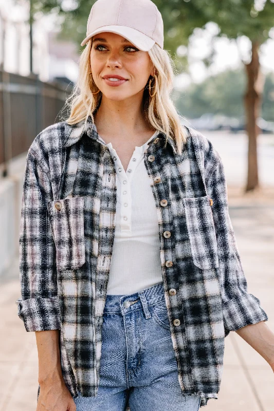 Not Your Boyfriend's Black Plaid Button Down Top