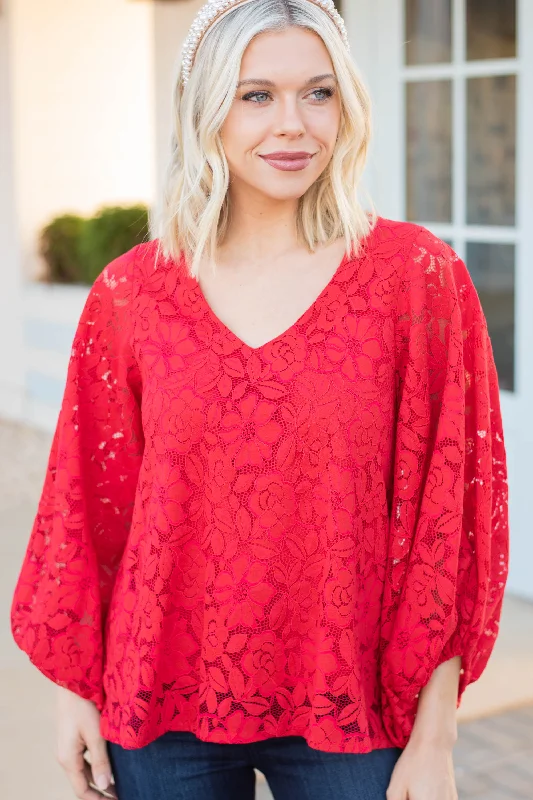 So Romantic Red Lace Blouse