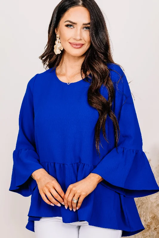 I See You Now Royal Blue Peplum Top