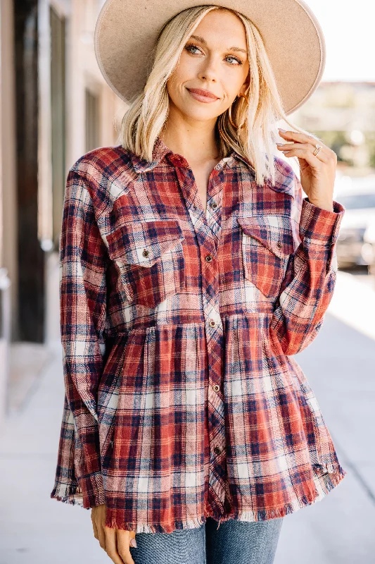 On Your Own Burgundy Red Plaid Top