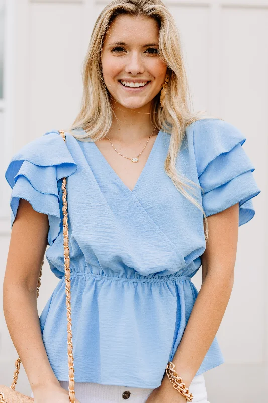 It's Just That Simple Sky Blue Ruffled Blouse