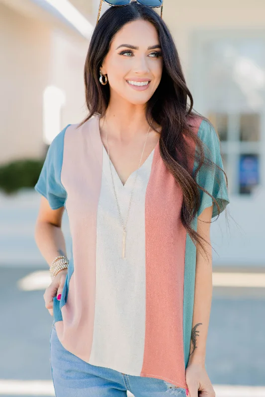 Something To Love Teal Blue Colorblock Top