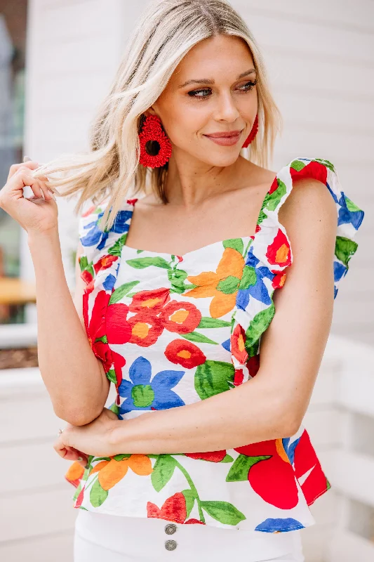 What A Beauty White Floral Blouse