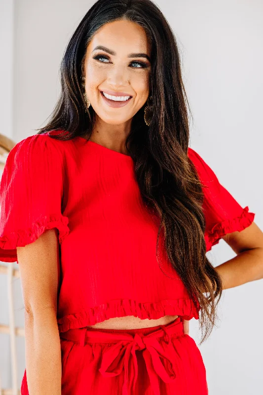 Let's Get Going Tomato Red Ruffled Crop Top