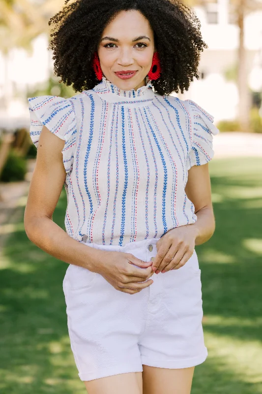 We Should Meet White Striped Blouse