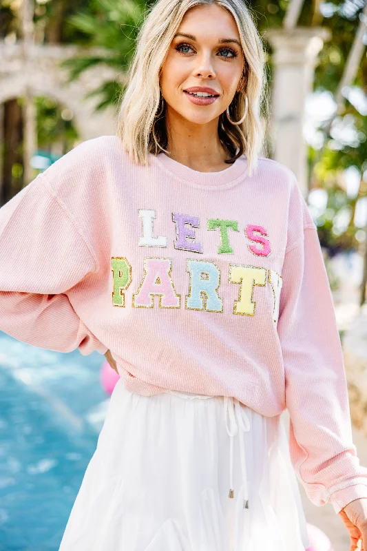 Let's Party Blush Corded Varsity Sweatshirt