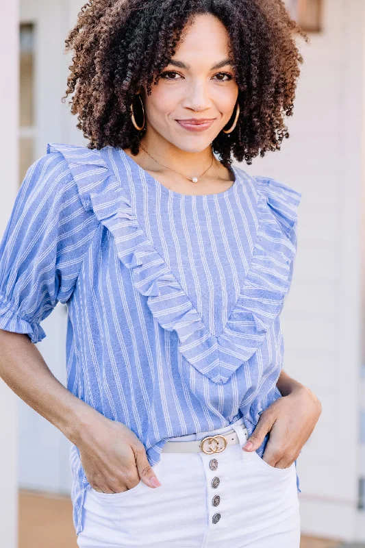 Living In The Moment Light Blue Striped Top