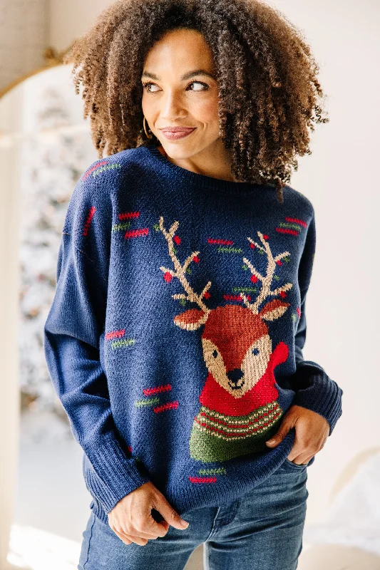 Festive Fun Navy Blue Graphic Sweater