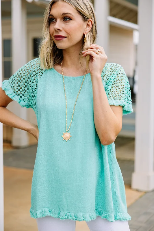 Just In Time Emerald Green Linen Top