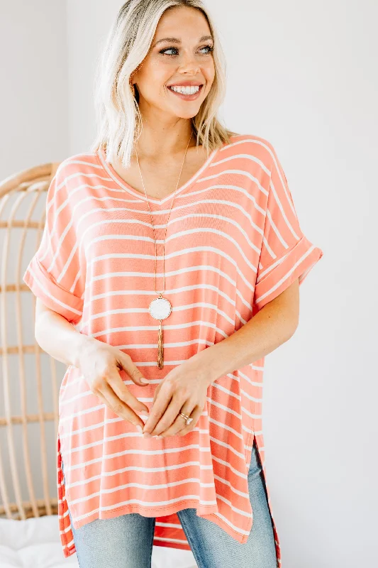 This Is No Joke Coral Pink Striped Top