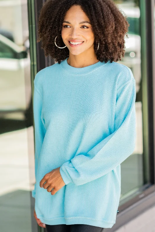 True To Form Aqua Blue Corded Sweatshirt