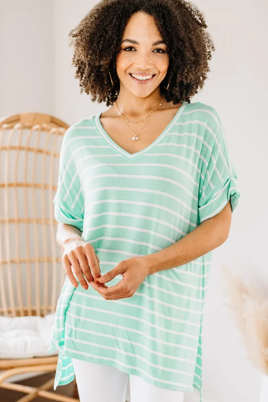 This Is No Joke Mint Green Striped Top