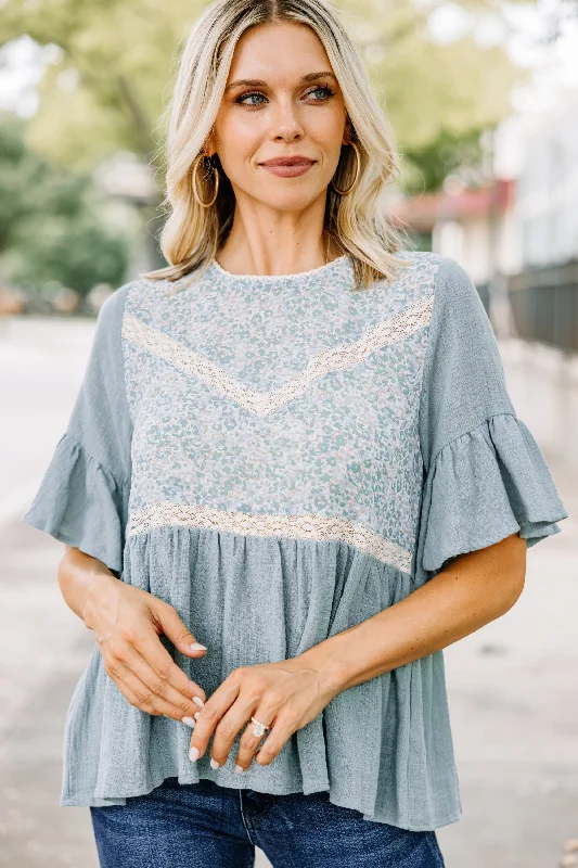 Be True Dusty Blue Lace Blouse