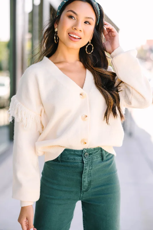 You Should Know Ivory White Cropped Cardigan