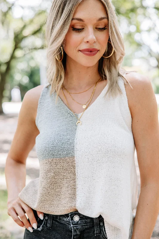 Over The Top Off White Colorblock Tank