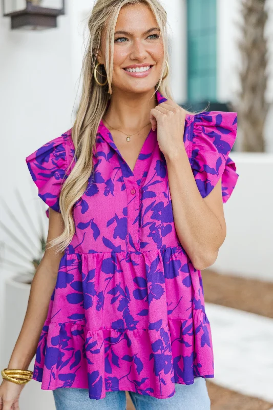 Worth Your While Magenta Purple Floral Top