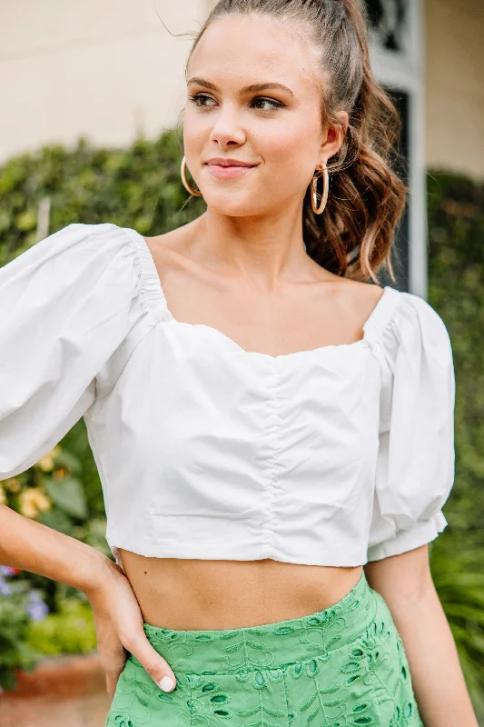 Understood Joy White Puff Sleeve Crop Top