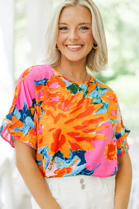 All I Ask Coral Orange Floral Ruffled Top