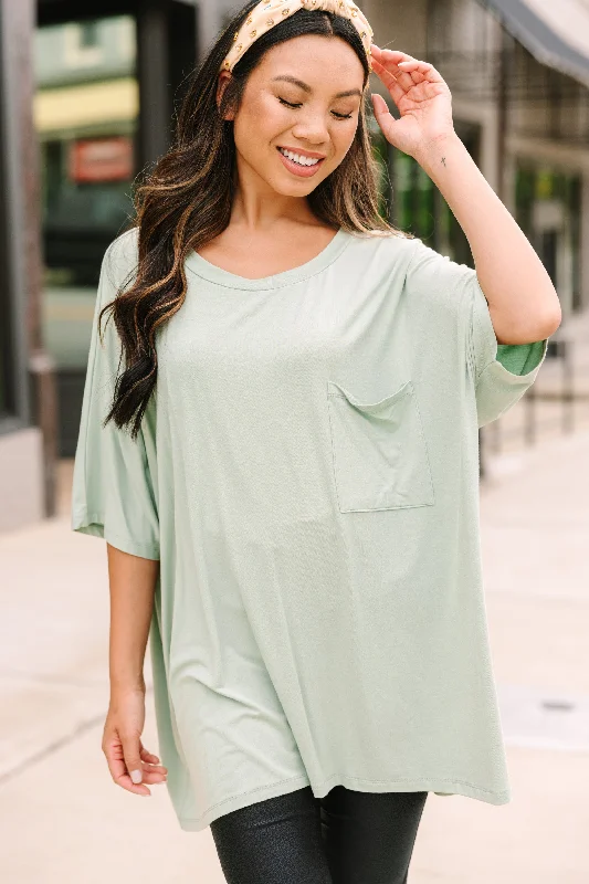 On Your Time Light Sage Green Oversized Top