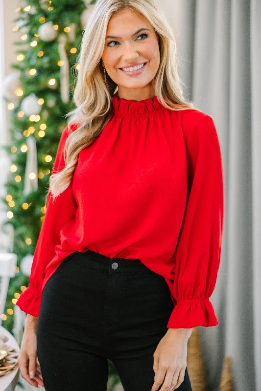 Tried And True Red Ruffled Blouse