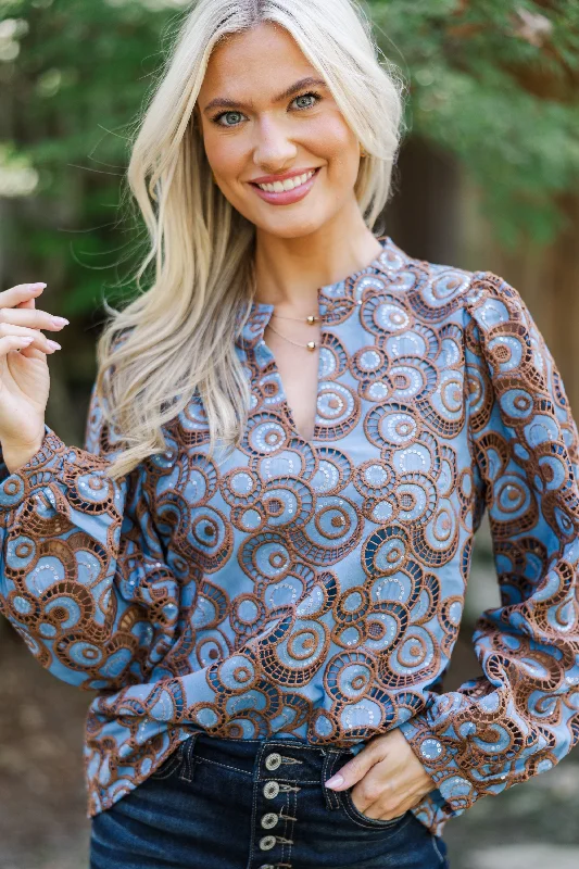 Out In Space Navy Blue Embroidered Blouse