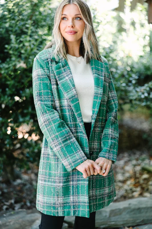 On The List Green Plaid Coat