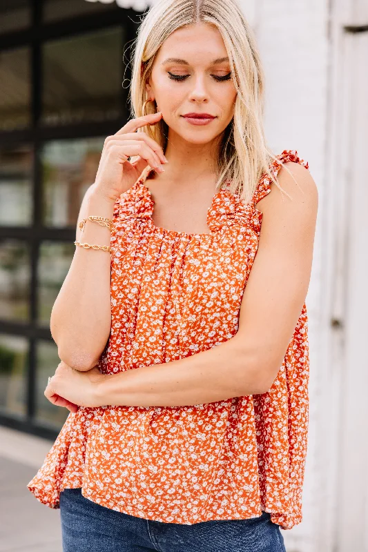 Heart Beats Fast Clay Orange Ditsy Floral Tank