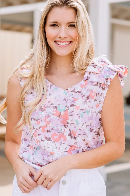 Tell All Lavender Purple Ditsy Floral Tank