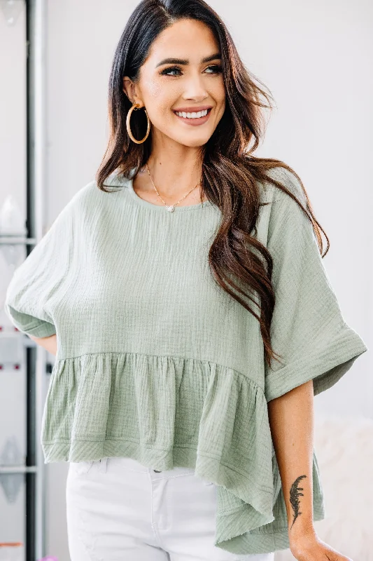 Get Started Sage Green Semi Crop Top