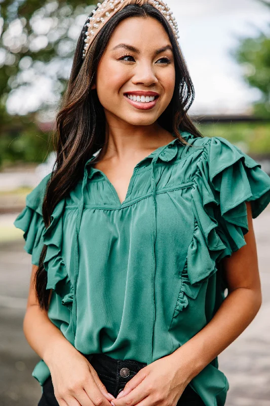 Look This Way Pine Green Ruffled Blouse