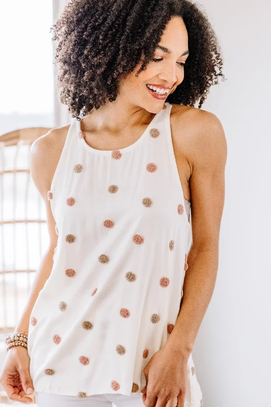 Just Kiss Me Ivory White Polka Dot Tank