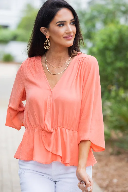 Think Of You Salmon Pink Peplum Blouse