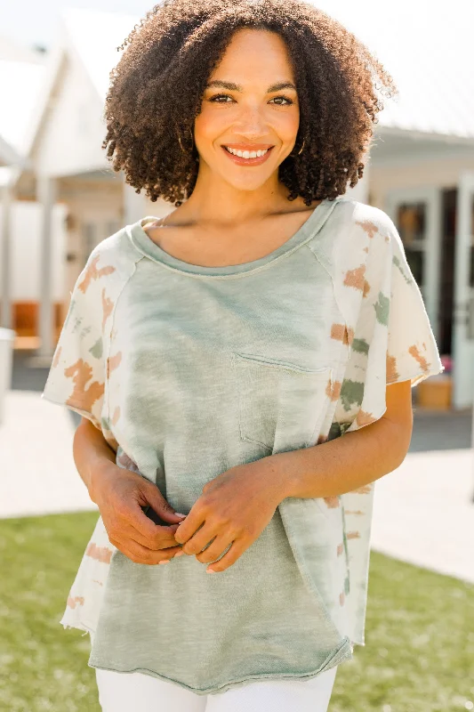 Bright Attention Dusty Sage Tie Dye Top