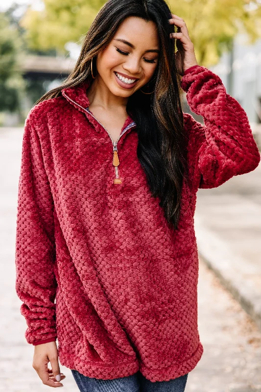 It's A Brand New Day Maroon Red Fuzzy Pullover