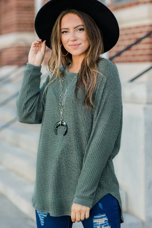 Easy Like Sunday Olvie Green Waffle Tunic