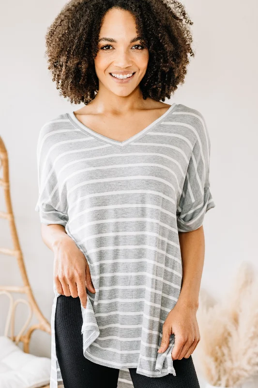 This is No Joke Heather Gray Striped Top