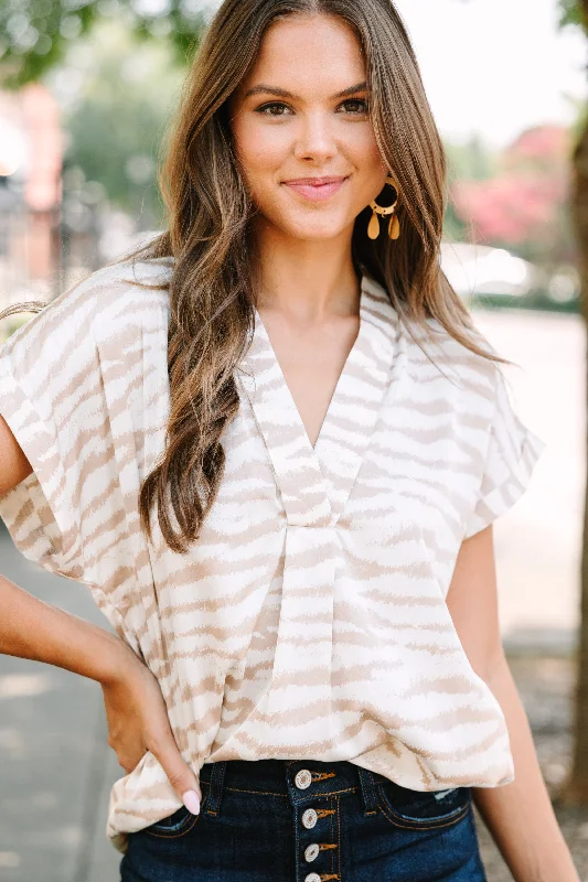 Always Ahead Latte Brown Zebra Blouse