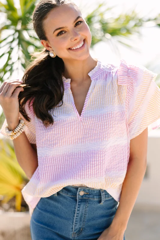 You Got This Coral Pink Striped Blouse