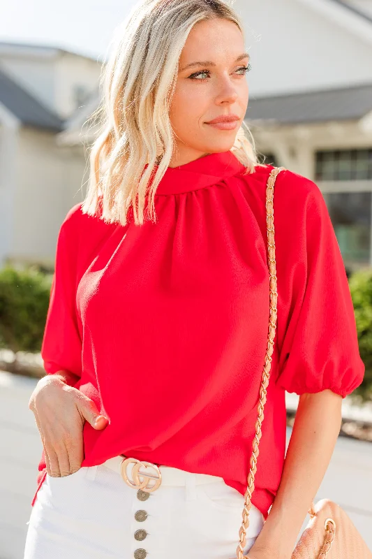 In This Life Red Bubble Sleeve Blouse