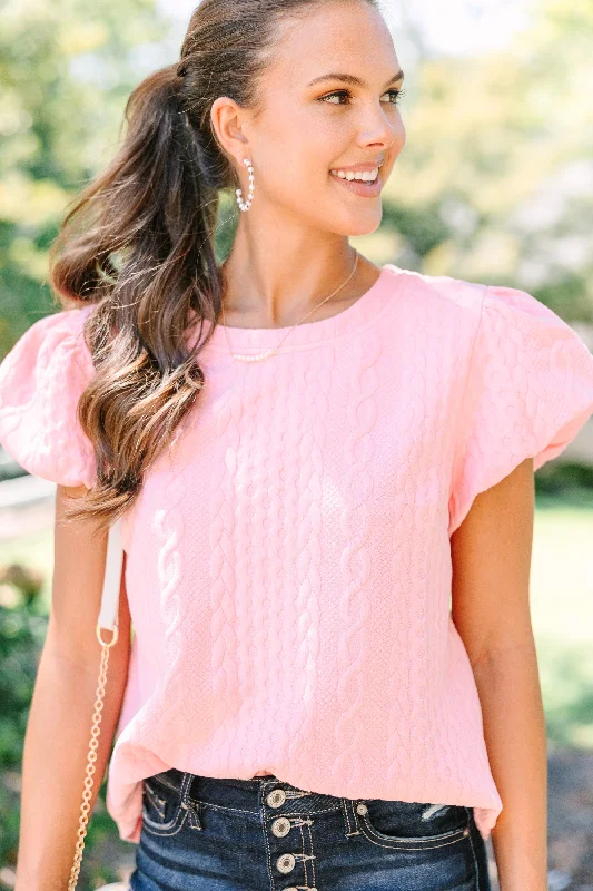 All In The Tone Pink Cable Knit Blouse