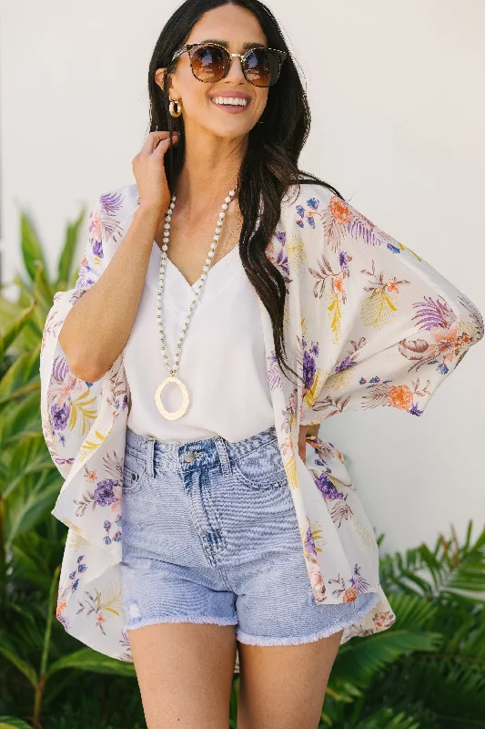 You've Got It Made Cream White Floral Kimono