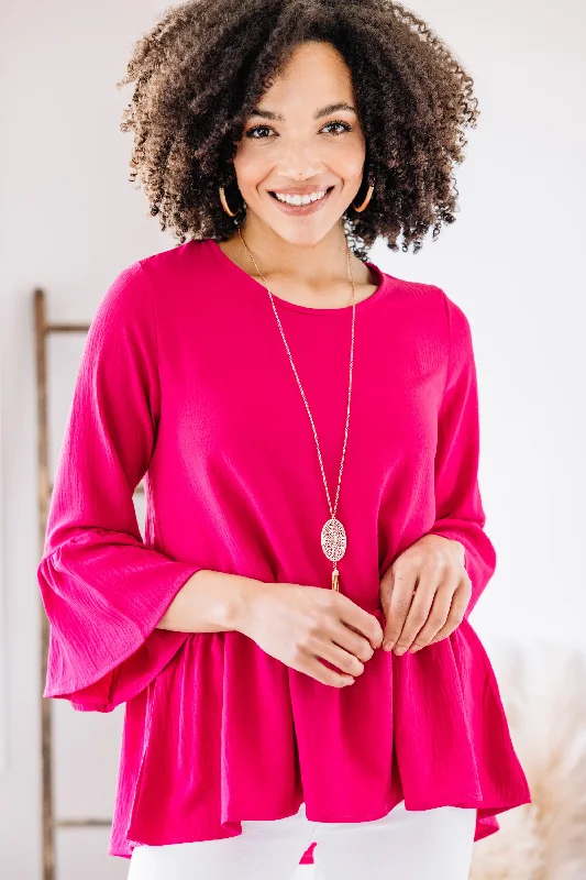 I See You Now Fuchsia Pink Peplum Top