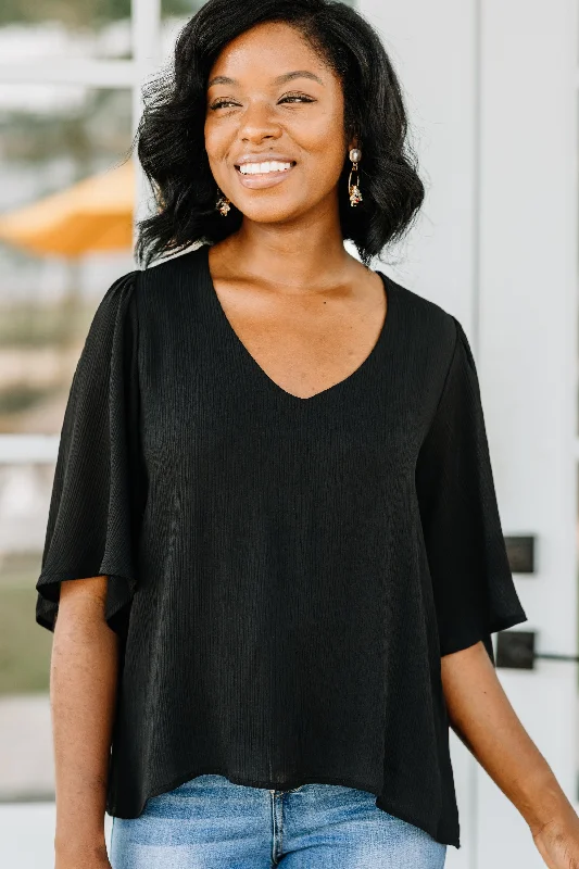 We're Here For You Black Ruffle Sleeve Top