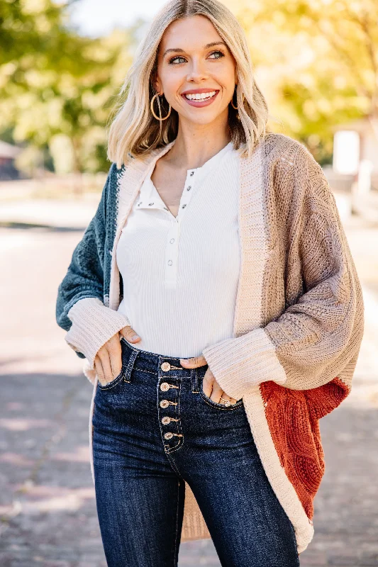 Turn To You Forest Green Colorblock Cardigan