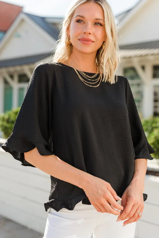 All You Have To Do Black Ruffle Blouse