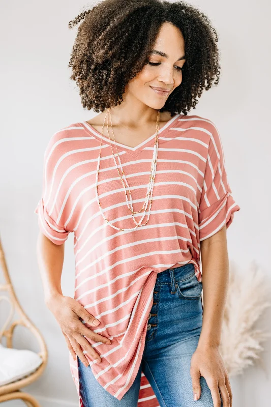 This Is No Joke Ash Rose Pink Striped Top