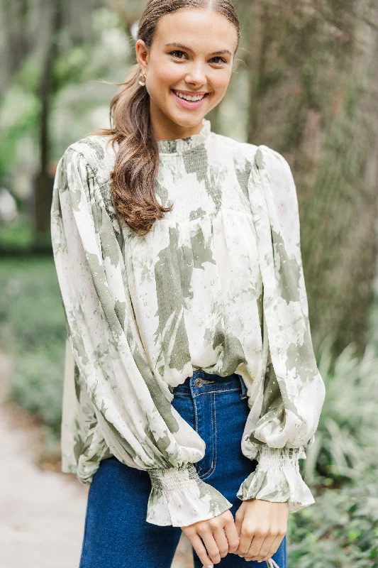 Check You Out Olive Green Abstract Chiffon Blouse