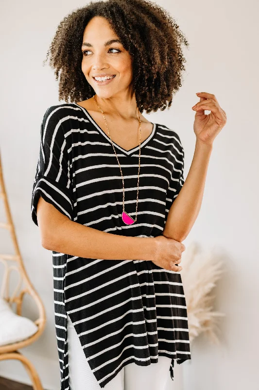 This Is No Joke Black Striped Top