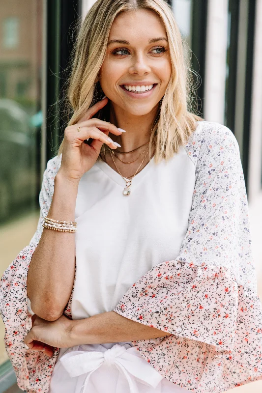 Figure You Out White Ditsy Floral Top